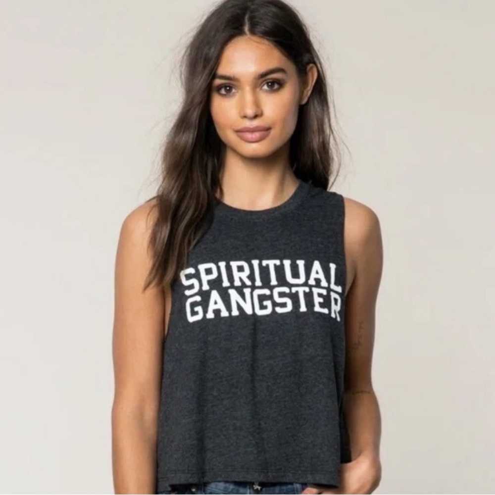 Spiritual Gangster | Cropped Muscle Tank in Vintage Black Size Small